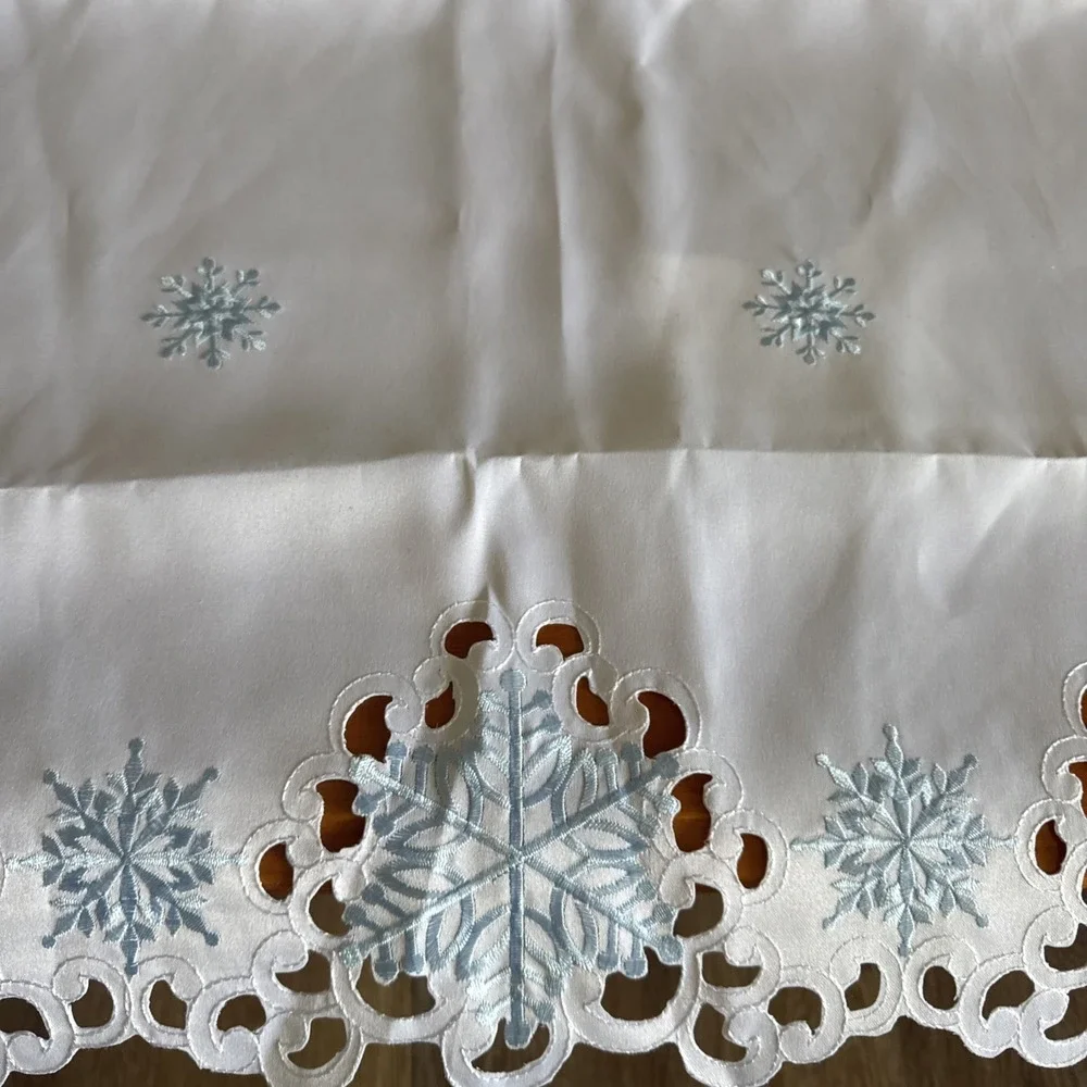 collections etc. white Blue snowflakes embroidered curtains set of 2